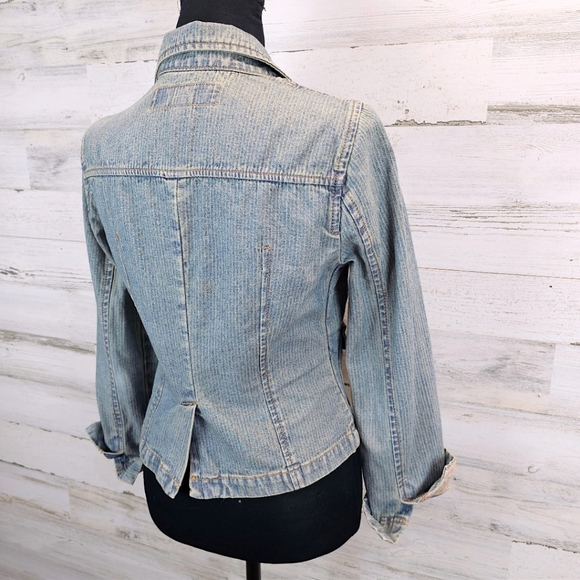 True Vintage Mossimo Paris Hilton Style Fitted Y2K Pinstripe Denim Jacket Small - Picture 5 of 11